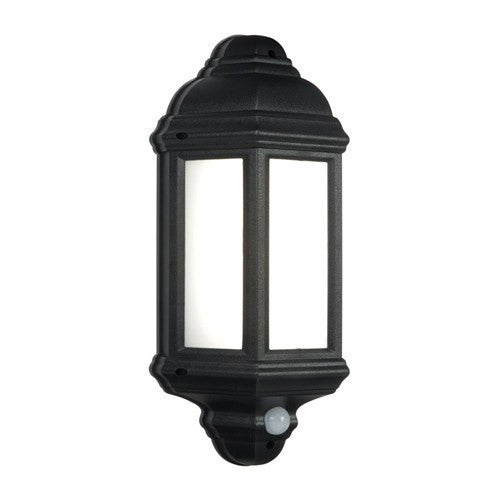 Security Lighting - Halbury 7 Watt IP44 Natural White (4500K) LED Black PIR Half Lantern