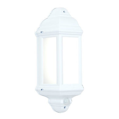 Security Lighting - Halbury 7 Watt IP44 Natural White (4500K) LED Matt White PIR Half Lantern