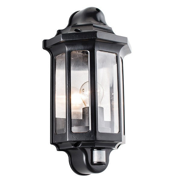 Security Lighting - Matt Black Traditional PIR Wall Lantern